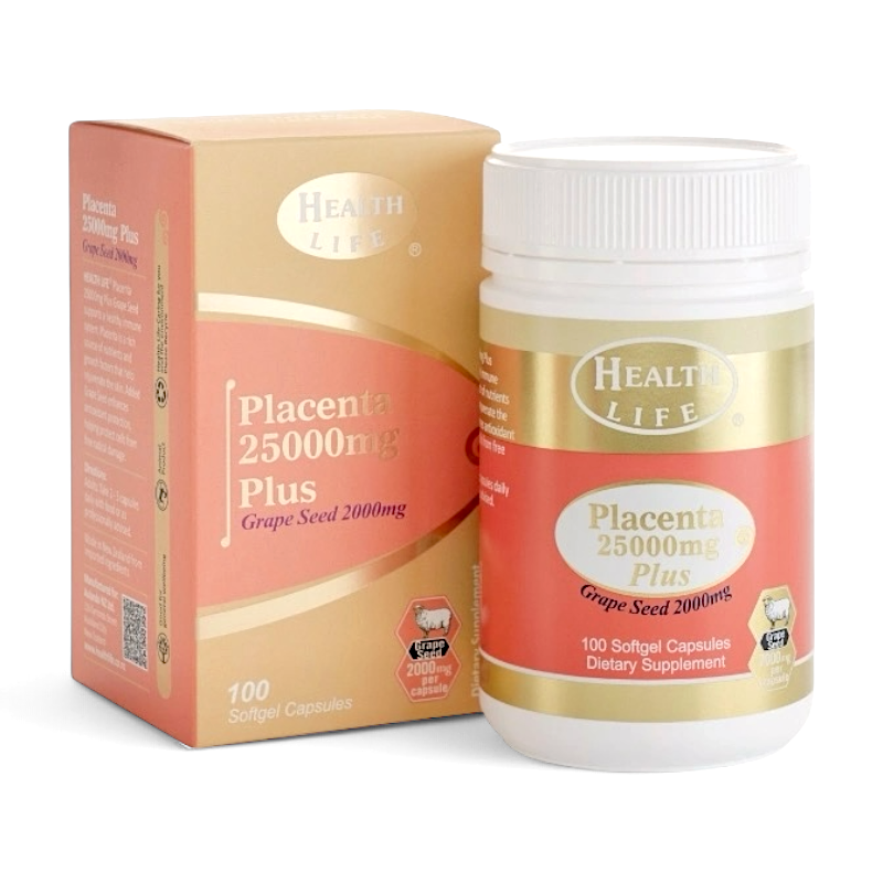 Health Life Placenta 25000mg + Grape Seed 紐西蘭 胎盤葡萄籽精華膠囊 100粒