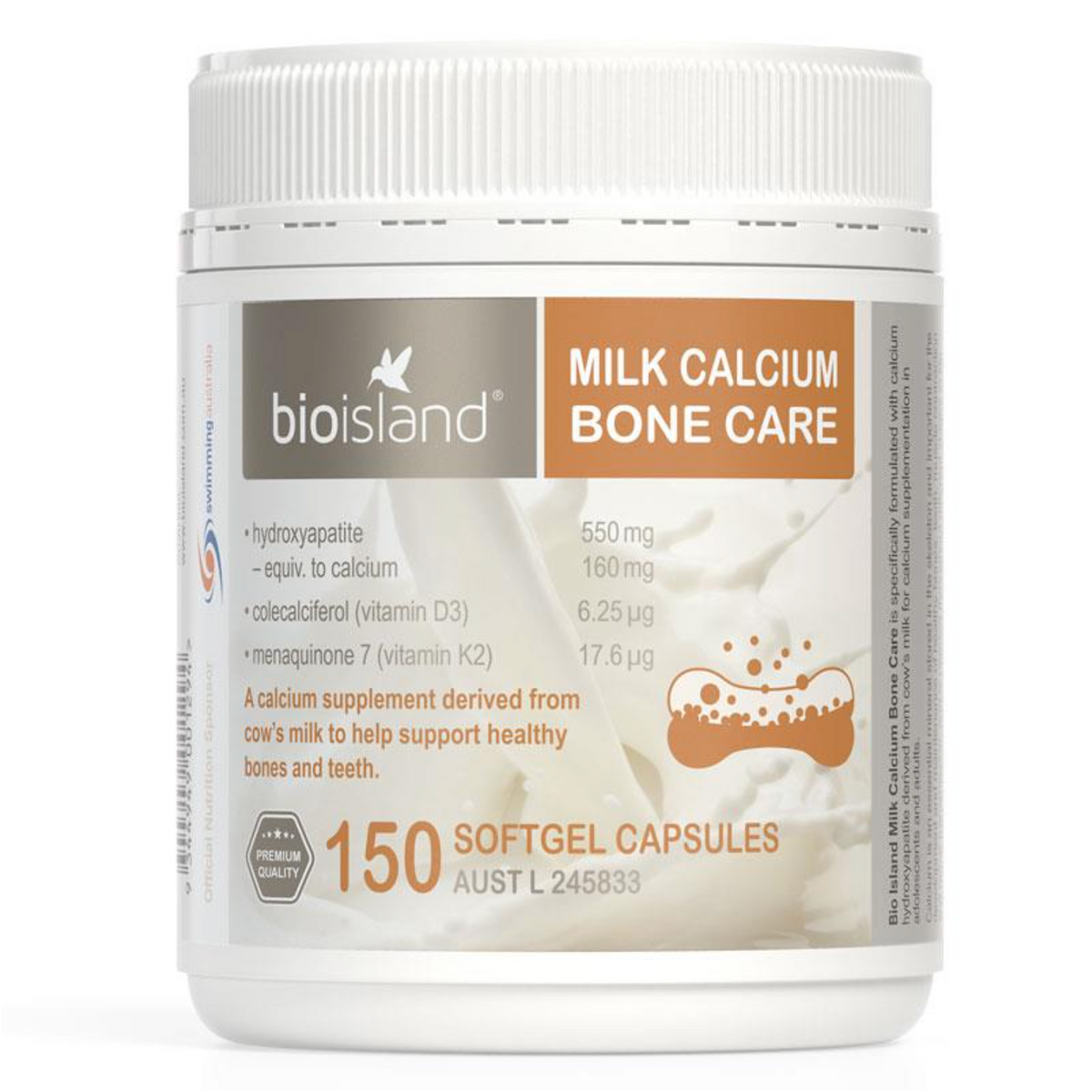 Bioisland Milk Calcium Bone Care 澳洲 天然牛乳鈣軟膠囊 150粒